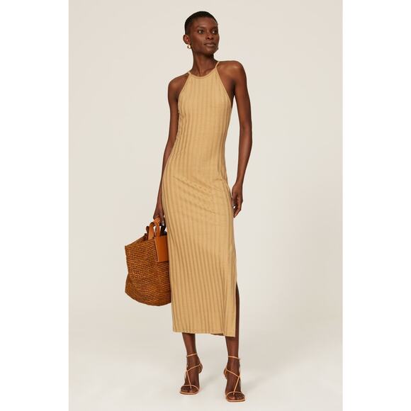 Jonathan Simkhai Megan Tan Ribbed Knit Racerback Sleeveless Midi Dress Size S - Picture 1 of 14